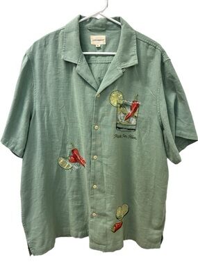 Lucky Brand Men's Sage Green Short-Sleeve Embroidered Vacation Shirt
